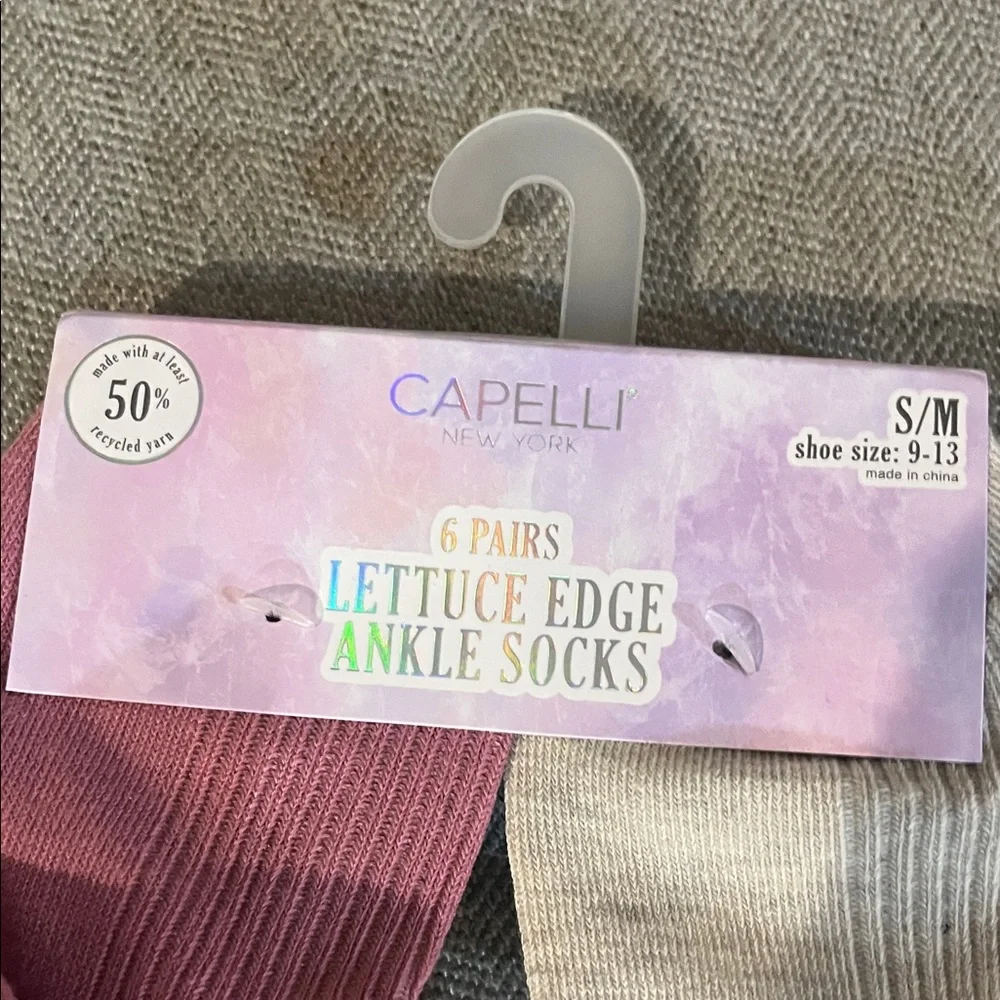 Capelli New York Girls Lettuce Edge Ankle Socks 6 pairs S / M Shoe size 9 - 13